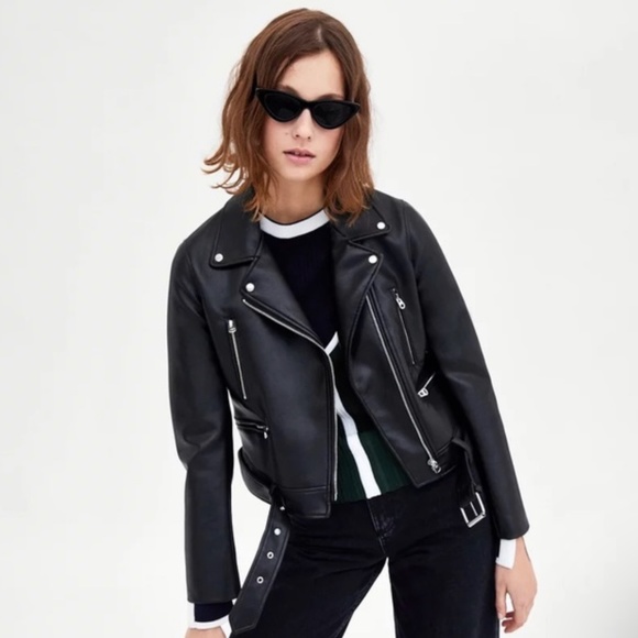 Zara black leather jacket - Picture 1 of 4